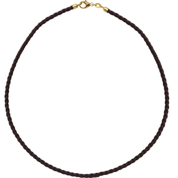 3mm Brown Braided Leather Cord Chain 14k Gold Clasp Necklace - 18 Inch - Picture 1 of 4